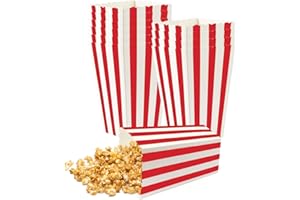 ISKYBOB 24 Pack Mini Striped Popcorn Boxes Containers, Paper Popcorn Chicken Bags for Carnival,Party,Movie (Red)
