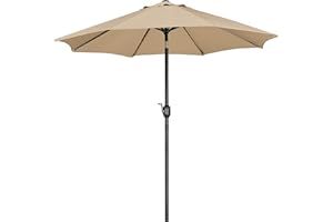 Yaheetech 9FT Patio Umbrella Outdoor Umbrella Patio Yard Market Table Sun Shade with Push Button Tilt & Crank for Garden/Beach/Lawn/Deck/Backyard/Pool, 8 Ribs, Tan