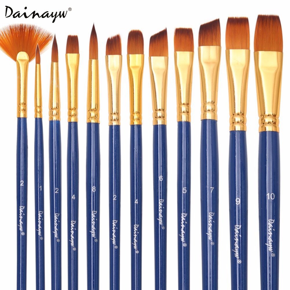 12pcs Dainayw 12pcs Set Diffet Shape Nylon Hair Paint Brushes