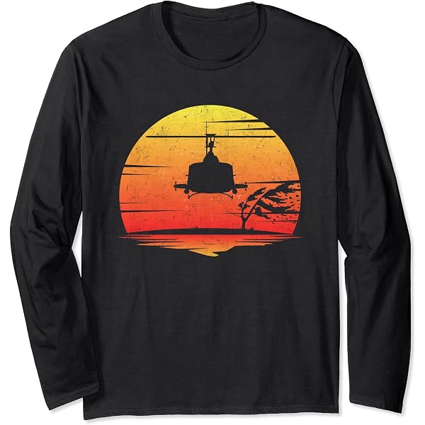 T-shirt Rétro Hélicoptère Huey UH-1 Vietnam - Noir - Tailles M à 3XL - Marque Gildan - 100% Coton