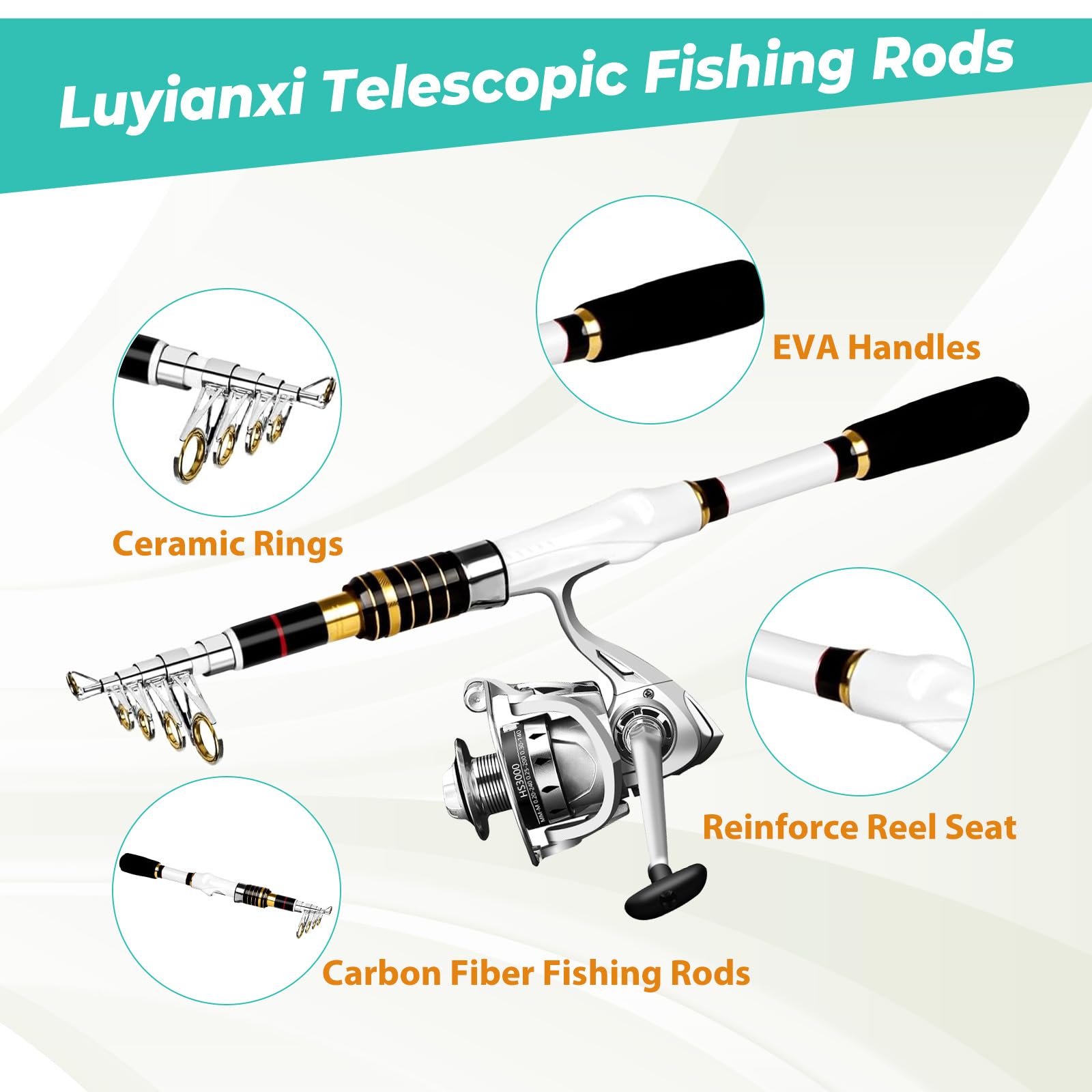 Fishing Rods and Reels Combo - 2PCS 5.9FT 6.89FT Telescopic Carbon Fiber Travel Pole Collapsible Spinning Reels with Carrier Bag, Lures Kit for Freshwater Sea Saltwater Fishing Gear