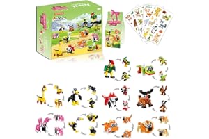 YZYVIOW Valentines Day Gifts for Kids Classroom, 30 Packs Animal Building Blocks with Kids Valentines Day Cards, Ribbons, Gift Box & Stickers for Kids School Class Valentines Gifts Favors Exchange