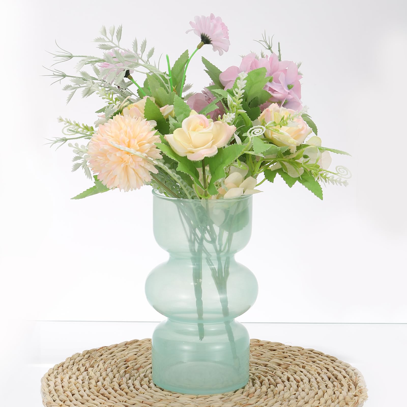 PATIKIL 7 Inch Glass Hydroponic Flower Vase, Transparent Bubble Glass Vases Three-Layer Floral Vases for Home Decor Wedding Centerpieces, Light Green