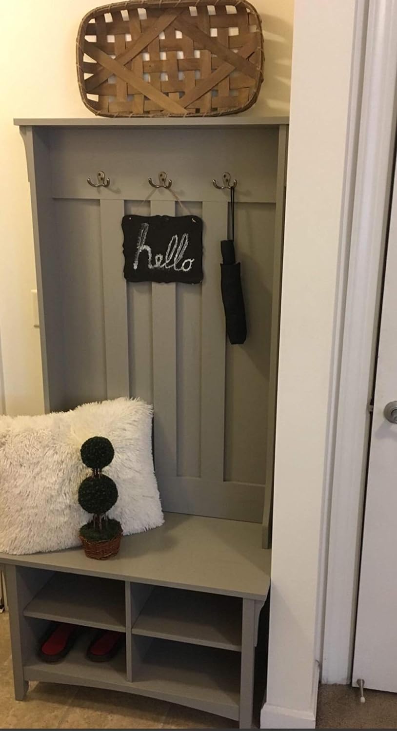 hallway storage bench for shoes on Home Kitchen Universal Ltd Hall Tree With Storage Bench Shoe And Coat Rack In Antique White Entryway Storage Organizer Easy Assembly Antique White Furniture