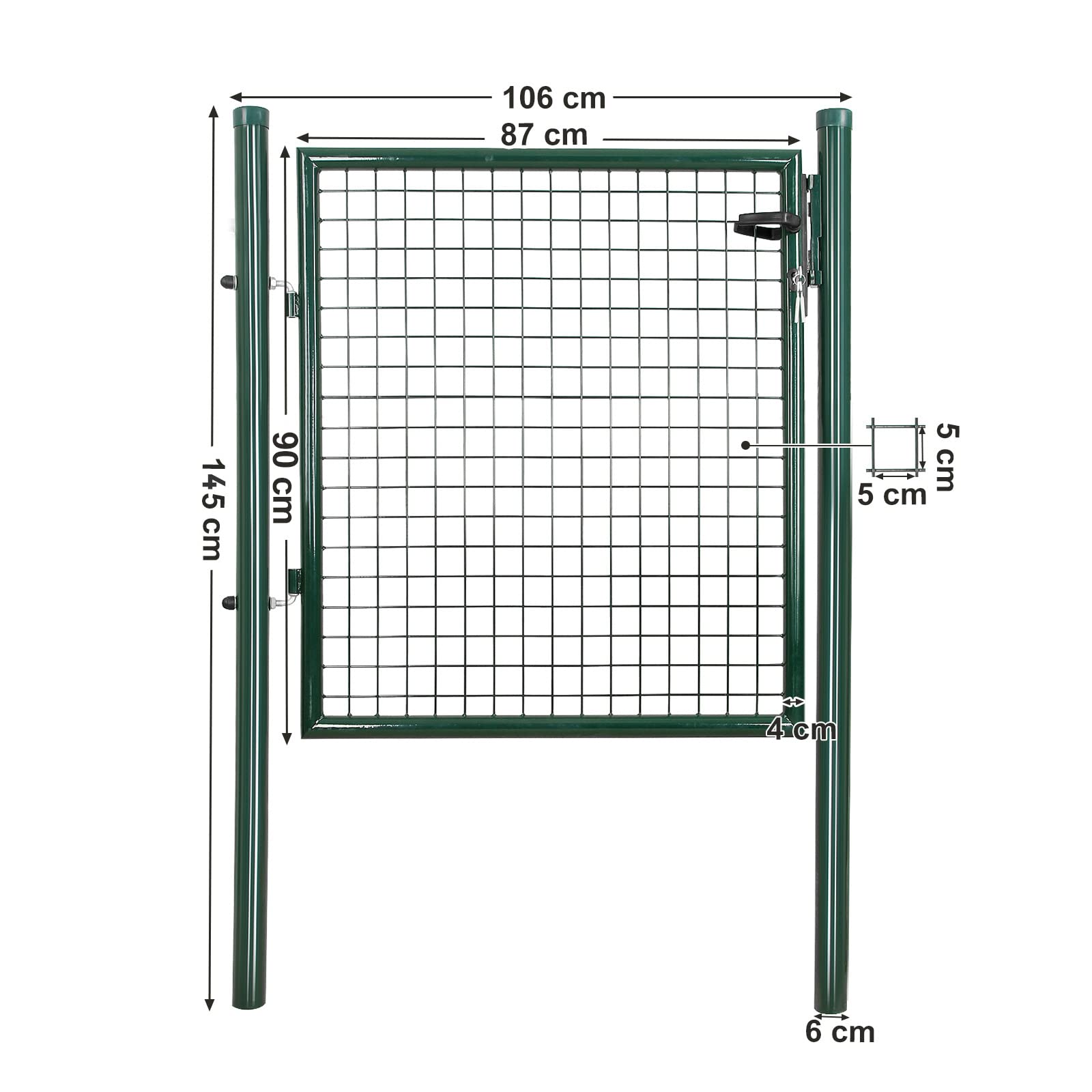 SONGMICS Gartentor, Gartentür, verzinkter Stahl, robust und langlebig, abschließbar, rundes Rohr, Tür 87 x 90 cm, 106 x 90 cm (B x H), grün GGD150G 7