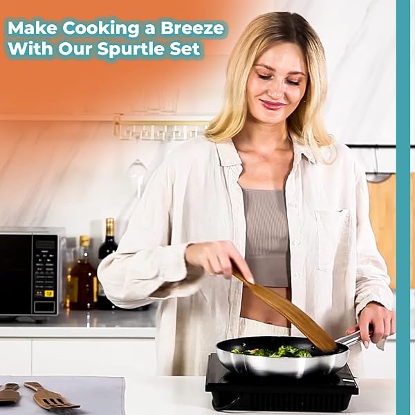 STIRGURU SET OF 5 WOODEN SPURTLE SET + 1 TOASTER TONG TO STIR AND SERVE LIKE A WHIZ – SPURTLES KITCHEN TOOLS WOODEN. HANDY FOR CHEF DE CUISINE. ACACIA WOOD SPATULA SPURTLES KITCHEN TOOLS AS SEEN ON TV
