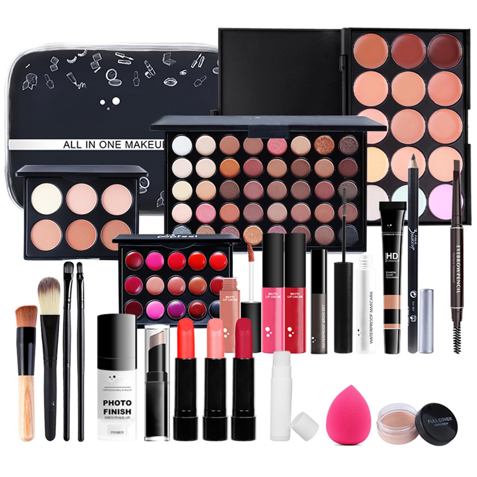WishesMar Full Makeup Set for Women for Essential Starter All in One Gift Makeup Kit Contains Eye Shadow Concealer Lipsticks Mascara Eyebrow Eyeliner Pressed Powder Brushes