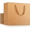 EUSOAR Kraft Paper Gift Bags, 25pcs Small 10.6"x3.1"x8.3" Brown Sturdy Heavy Duty Shopping Bags with Handle Bulk, Retail, Boutique, Business,Wedding Party Favor,Grocery,Restaurant Merchandise Bag