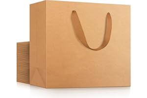 EUSOAR Kraft Paper Gift Bags, 25pcs Small 10.6"x3.1"x8.3" Brown Sturdy Heavy Duty Shopping Bags with Handle Bulk, Retail, Boutique, Business,Wedding Party Favor,Grocery,Restaurant Merchandise Bag