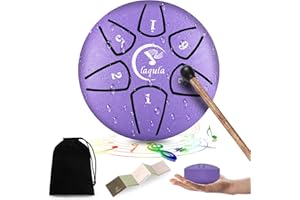 LAQULA Mini Steel Tongue Drum 3 Inch 6 Notes Drum Percussion Instrument with Music Book Drum Mallet Carry Bag for Meditation Yoga Entertainment Musical Education (Purple)