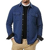 JMIERR Mens Quilted Shirt Jackets Casual Long Sleeve Snap Button Down Shirts with Pockets