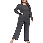 FOREYOND Plus Size Pajama Sets For Women 2 Piece Long Sleeve Crew Neck Lounge Sets Rayon Soft Sleepwear