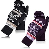 Shyyween 2 Pairs Winter Knitted Gloves Mittens for Women Snowflakes Warm Lining Fleece Mittens Gift for Valentine