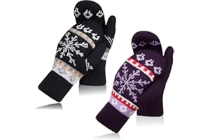 Shyyween 2 Pairs Winter Knitted Gloves Mittens for Women Snowflakes Warm Fleece Lining Mittens Gift for Christmas