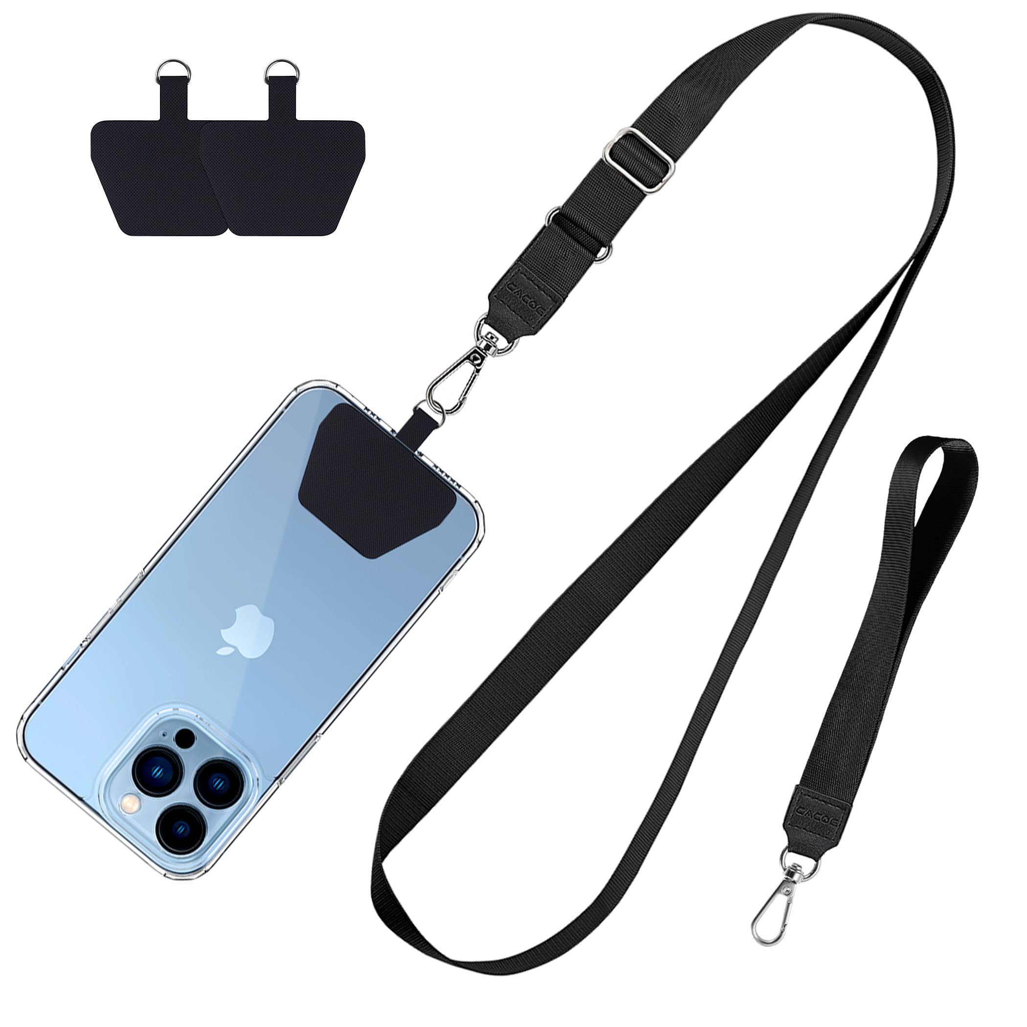 Photo 1 of CACOE Phone Lanyard 2 Pcs-1 Pcs Adjustable Neck Strap,1 Pcs Wrist Strap,2 Pads,Universal Crossbody Multifuctional Cell Phone Lanyards Compatible with Most Smartphones(Black)