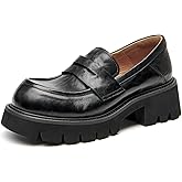BEAU TODAY Platform Penny Loafers for Women, Women’s Chunky Leather Lug Sole Loafers, Slip-on Comfortable Business Casual Non Slip Round Toe Ladies Dress Shoes