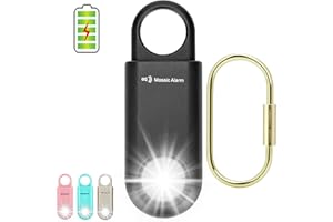 MOSAIC ALARM Rechargeable 130dB Personal Safety Alarm Strobe Light Loud Sound Keychain Siren SOS for Women, College Student, Night Runner, Hiking. Bear Alarm Deterrent. Emergency Self Defense Carabiner Alert Black