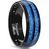 Holizaly 8mm Black Men's Tungsten Wedding Ring Cosmic Elements Polished Finish Comfort Fit Size 7-14 With Gift Box