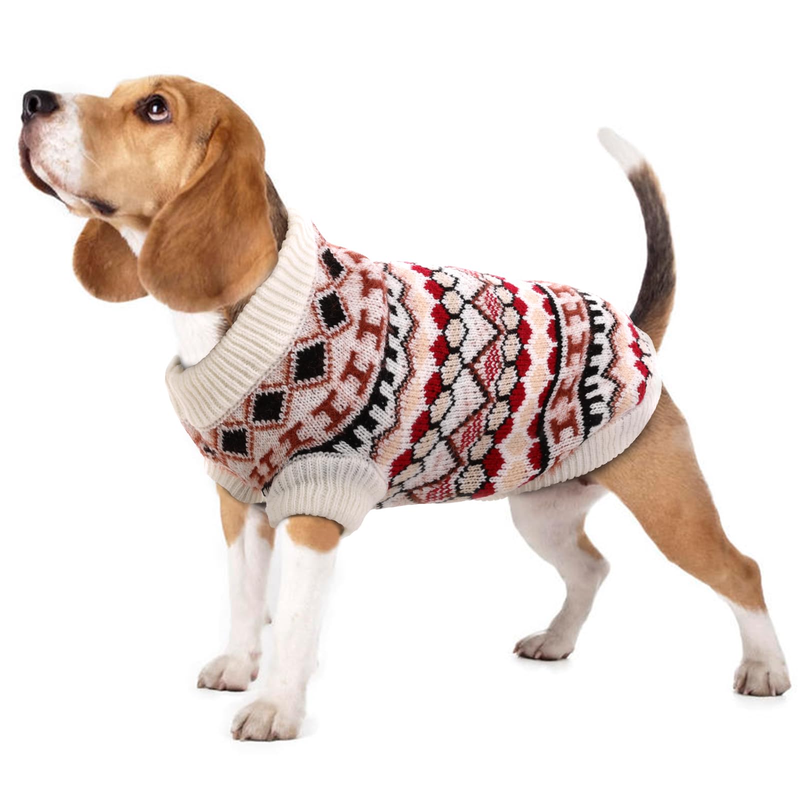 Hjumarayan Dog Jumper - Boho Dog Jumpers Small Medium Large, Knitted Christmas Sweater with Harness Hole, Thick Warm Winter Clothes for Bichon Frisé, Shih Tzu, Red M