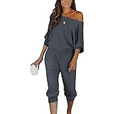 PRETTYGARDEN Two Piece Sets for Women 2026 Casual Ribbed Knit Off Shoulder Tops Lounge Pants Fall Tracksuits Winter Clothes