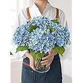 JINWOE 4Pcs Hydrangea Artificial Flowers, 20" Lifelike Latex Silk Real Touch Faux Hydrangea Flowers, Artificial Hydrangeas Bouquet for Wedding Centerpieces Tables Party Home (Blue)