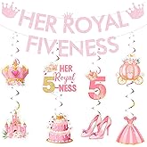 Sursurprise Princess 5th Birthday Decorations, Her Royal Fiveness Banner Hanging Swirls for Girls 5 Years Old Birthday Party Supplies