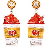 Thanksgiving Earrings for Women, Fall Earrings Beaded Maple Leaf Earrings Sunflower Pumpkin Drop Dangle Earrings Thanksgiving Autumn Party Jewelry Gifts