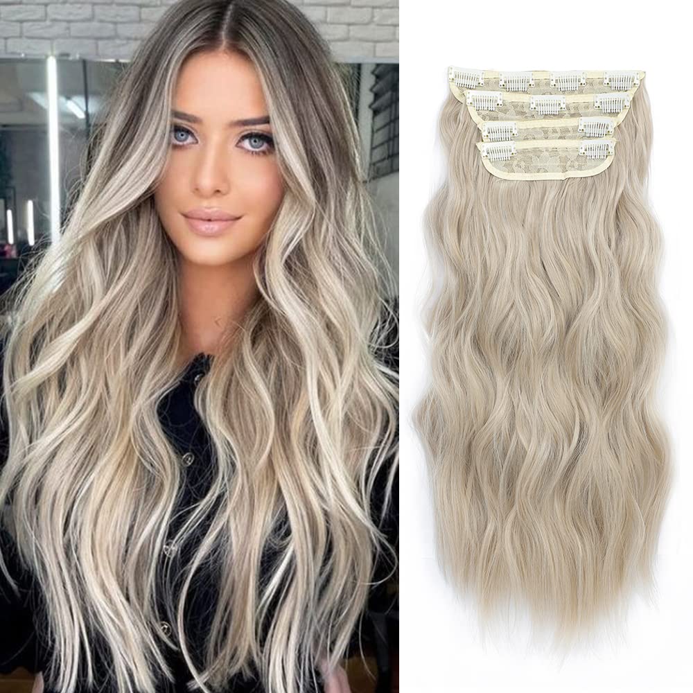 Hair Extensions Clip in 4pcs Pearl Blonde Hair Extension Long Wavy Full Head Clip in Hair Extension Synthetic Fiber Hair Pieces for Women โ image 1
