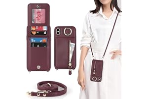 DEYHU iPhone Xs Max Phone Case with Card Holder for Women, iPhone Xs Max Case Wallet with Strap Credit Card Slots Crossbody with Kickstand Zipper Case for iPhoneXsMax - Red Wine