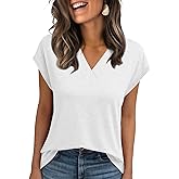Womens Summer Tops Casual Spring V Neck T Shirts Cap Sleeve Basic Trendy Blouses Beach Vacation Clothes Fashion Outfits 2026