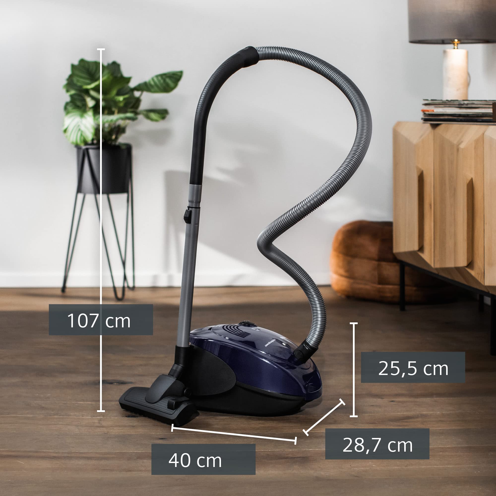 Siemens Staubsauger mit Beutel synchropower VS06B1110, Bodenstaubsauger, Hygiene-Filter, Bodendüse für Hartboden und Teppich, Starke Saugleistung, langes Kabel, Fugendüse, 700 W, blau 3