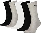 PUMA Unisex Crew Socks 5 Pack White Grey Black UK 3-5