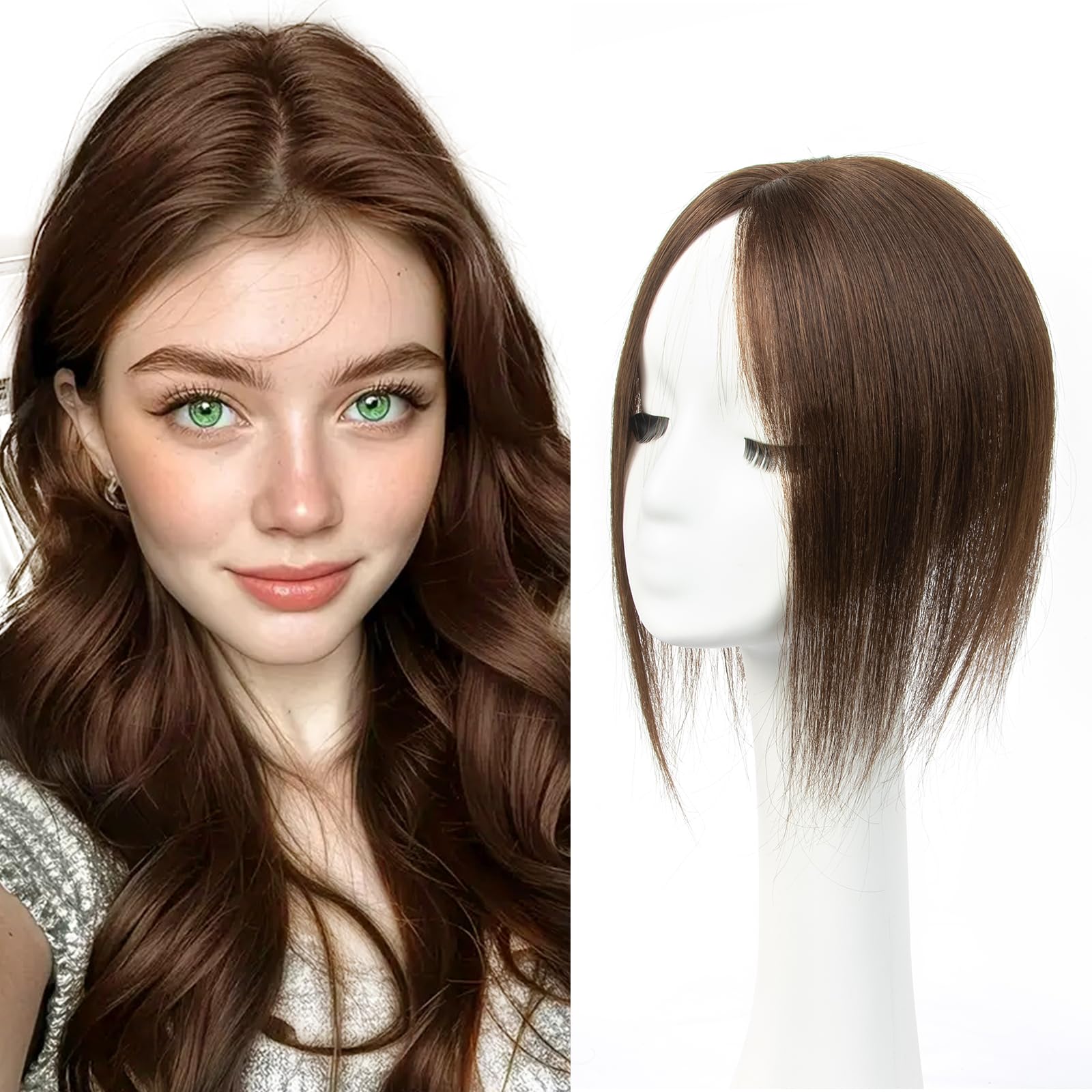 Photo 1 of isheeny Premium Human Hair Topper for Women 10Inch Real Human Hair Toppers for Thinning Hair & Volume Dark Brown #2 Natural Hair Pieces for Women With Artificial Base & 2 Secure Clips