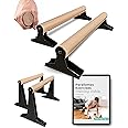 PULLUP & DIP Wooden Parallettes, Low or Medium Gymnastic Bars Handstand Bars with Ergonomical Wooden Handle, Parallette Bars for Calisthenics