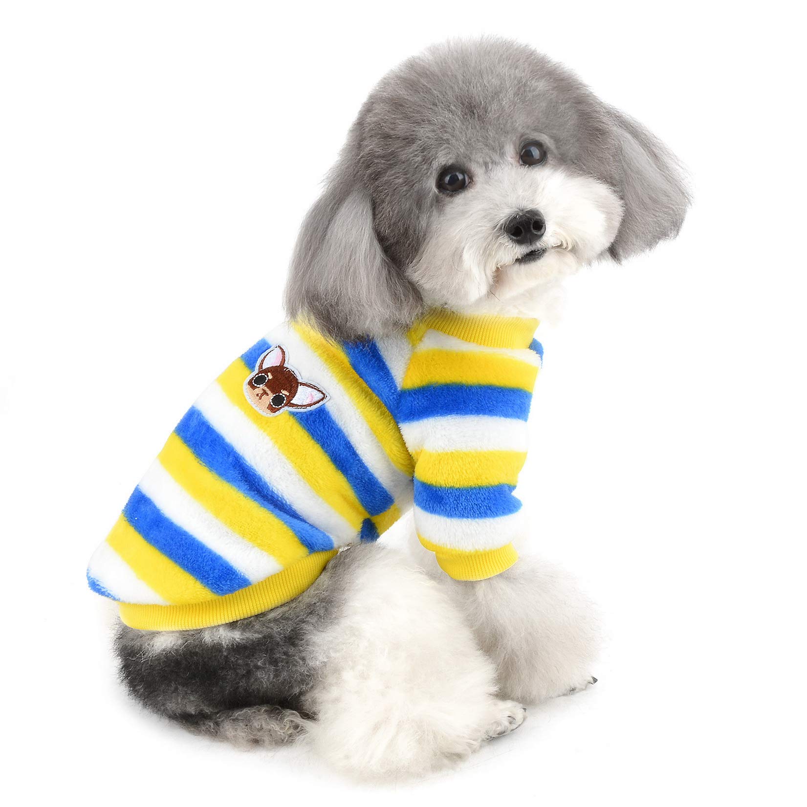 ZUNEA Small Dog Jumper Winter Sweater Coat Warm Fleece Puppy Clothes Striped Pullover Jacket Super Soft Velvet Cold Weather Chihuahua Cats Apparel for Pet Dogs Girls Boys Blue XL
