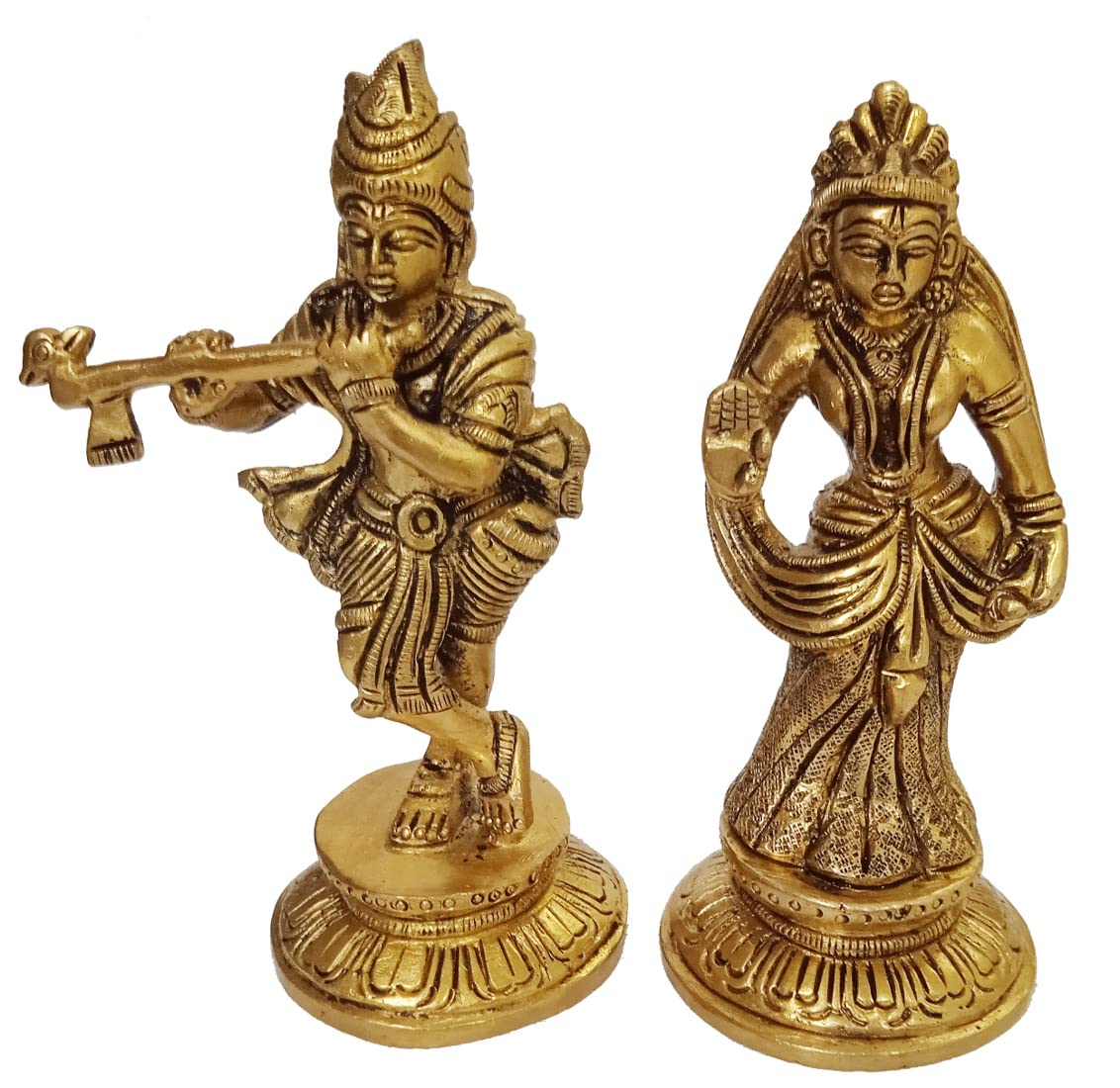 Purpledip Brass Idol Set Radha Krishna: Collectible Statue For Home Temple (12407)
