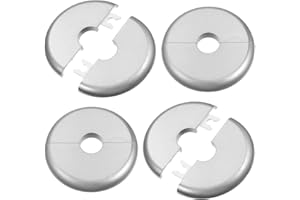QUILAX 4 Pcs Escutcheon Plate, Self-Adhesive Plumbing Cover Plates, Round Escutcheon Plate for 0.7In Diameter Water Pipes, Wall Split Flange for Kitchen Toilet Faucet Decoration (Silver)