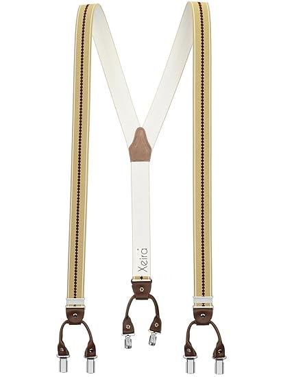 Xeira Hochwertige Hosenträger reg; in Trendigen Uni Farben mit Vintage Lederriemen und 6 Clips - Made in Germany