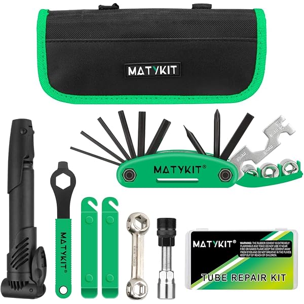 Kapsuen Bicycle Repair Kit With Tire Pump, Portable Tool Kit For Camping Travel-Patches, Inflator, Maintenance Essentials All In One Safety Kit