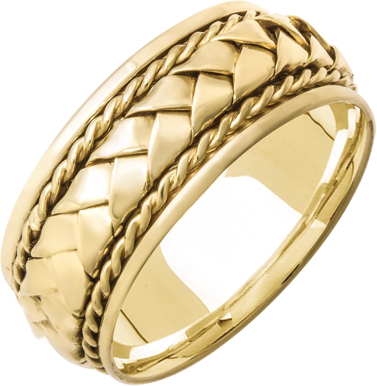 18K Yellow Gold Braided Basket Weave Men's Comfort Fit Wedding Band (8