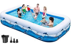 BEFAMALI Extra Large Inflatable Pool with Pump - 130'' x 72'' x 22'' Family Blow Up Pool for Adults & Kids, Swimming Pool for Garden, Summer Water Party