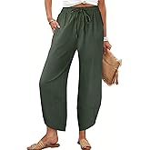Caracilia Womens Wide Leg Capri Palazzo Pants Drawstring Casual Lounge Flowy Summer Beach Vacation Crop Trousers with Pockets