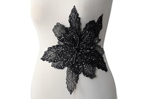 HHQ Handmade Rhinestones Applique Sewing Beads Stones Trim Lace Patches Sparkly Silvery Sew on Sequins Crystal Beaded Bodice Accessory for Wedding Dresses DIY Decorative Clothes (BK-DH02)