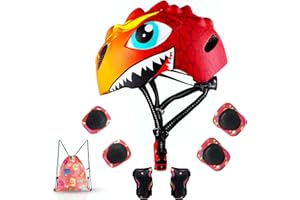 GINGILI LIFE Toddler Helmet Kids Bike Helmet for 2 3 4 5 6 7 8 Years Old Girls with 3D Dinosaur Design Protective Gear Set and Safety Certified, Toddler Bike Cycling Skating Skateboard Scooter Helmet
