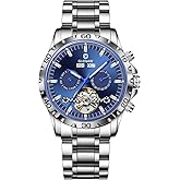 GLENAW Men Skeleton Watch Tourbillon Automatic Winding Date Luxury Stainless Strap Waterproof Luminous Men Wrist Watch