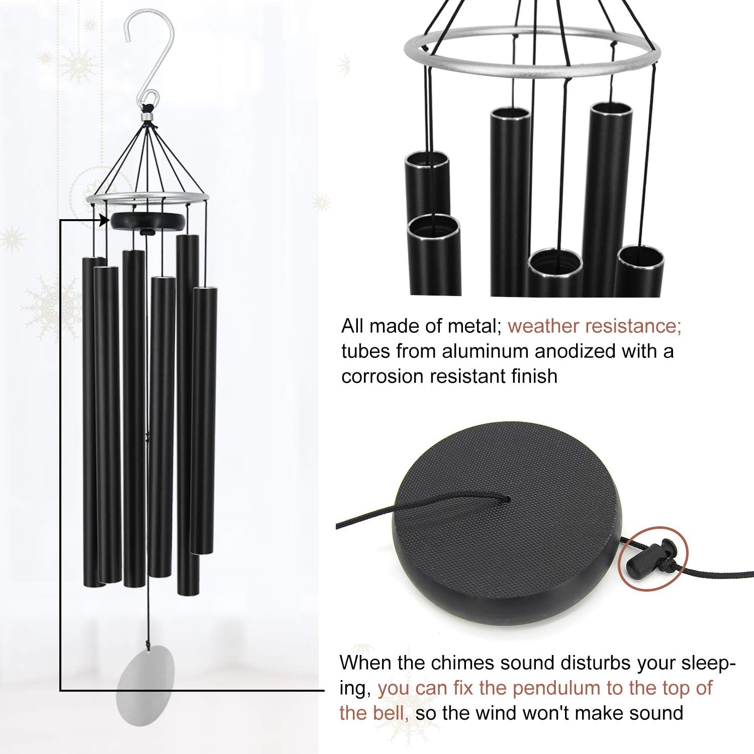ASTARIN Large Wind Chimes Outdoor Deep Tone, 45Inch Sympathy Wind Chimes for Outside with 6 Tubes Tuned Relaxing Melody, Memorial Wind Chimes Large for Mom, Garden Decor, Black : Garden & Outdoor