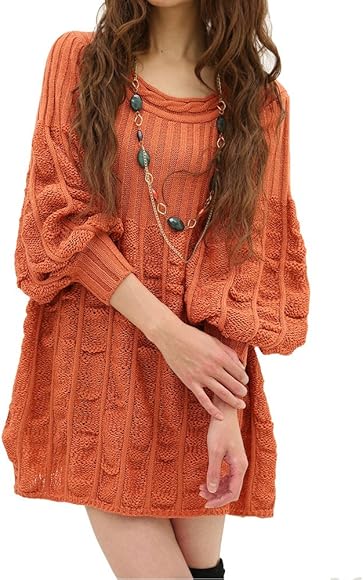 Amazon ジュエル Op0037 Jewel パフスリーブ袖 ニットワンピース M オレンジ ワンピース チュニック 通販