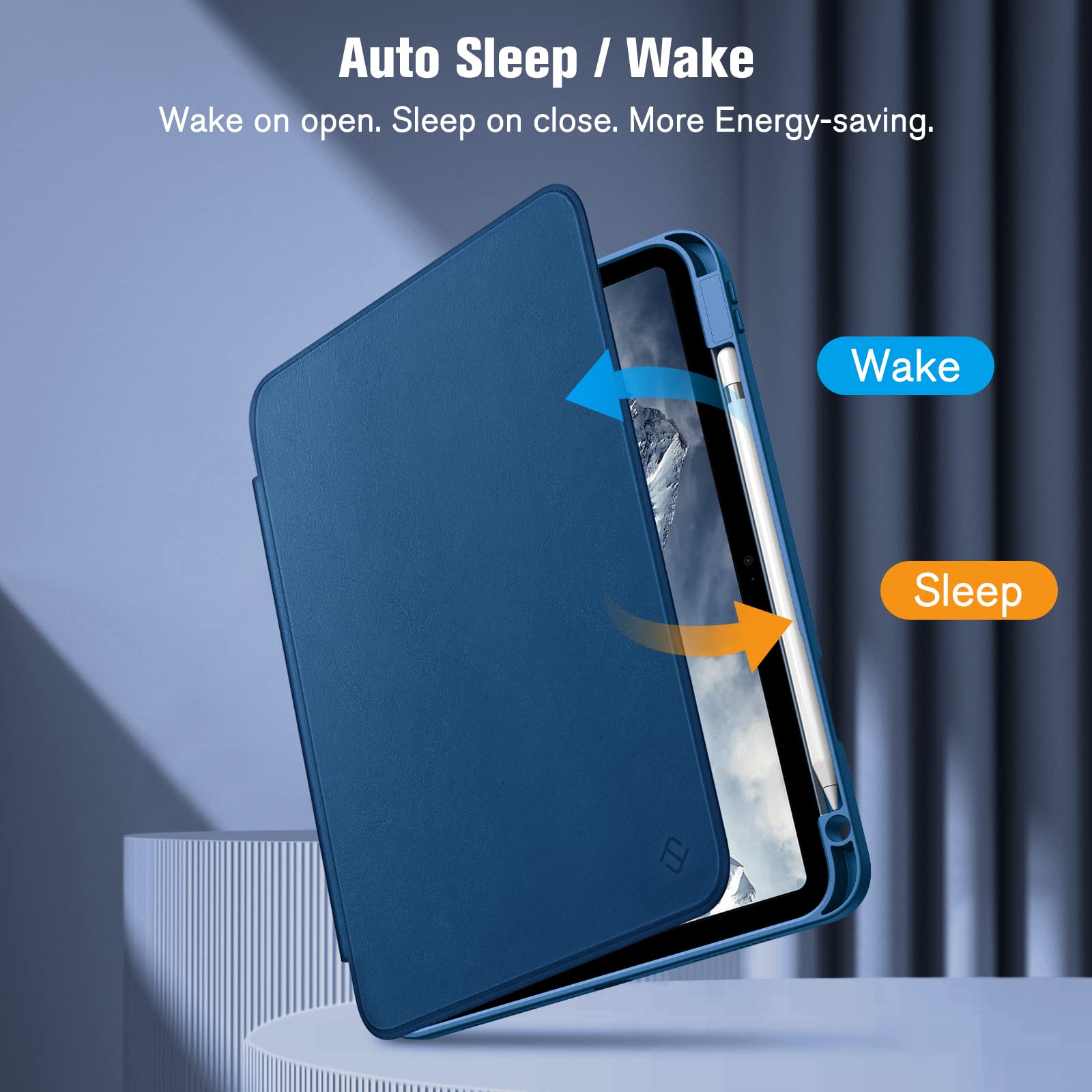 Fintie Clear Case for iPad 10th Generation 10.9 Inch Tablet (2022 Release) - Multiple Angles Viewing Shockproof Soft TPU Cover with Transparent Back Shell & Pencil Holder, Marine Blue