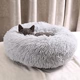 Enjamoy Plush Donut Dog Bed Grey 50cm Calming Round Pet Cushion Self-Warming view 6