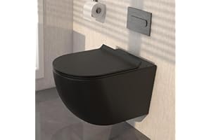 MEJE Wall Hung Toilet Bowl including Soft Close Seat,Dual Flush,Matte Black (Seat Included)